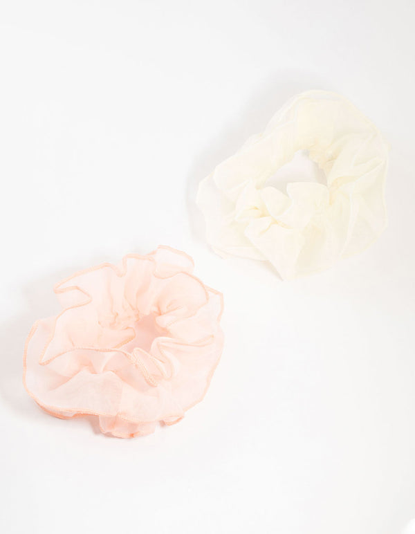 Chiffon Pink & White Fabric Layered Scrunchies 2-Pack