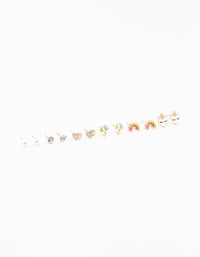 Kids Gold Pastel Unicorn Stud & Rainbow & Heart Earrings Pack - link has visual effect only