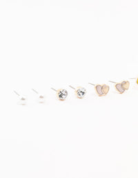 Kids Gold Pastel Unicorn Stud & Rainbow & Heart Earrings Pack - link has visual effect only