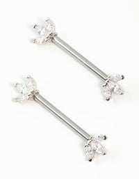 Surgical Steel Cubic Zirconia Fan Nipple Bars 2-Pack - link has visual effect only