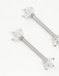 Surgical Steel Cubic Zirconia Fan Nipple Bars 2-Pack - link has visual effect only