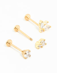 Gold Plated Surgical Steel Double Cubic Zirconia Flat Backs 3-Pack - link has visual effect only