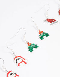 Silver Holly, Santa & Penguin Drop Earrings 3-Pack - link has visual effect only