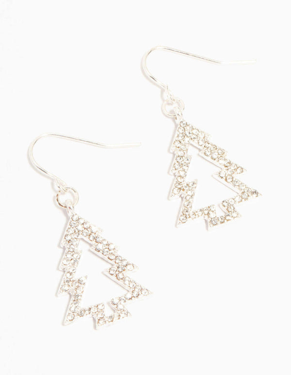 Silver Diamante Tree Outline Drop Earrings