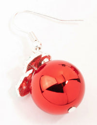 Red Bauble Mistletoe Silver Drop Earrings - link has visual effect only