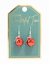 Red Bauble Mistletoe Silver Drop Earrings - link has visual effect only