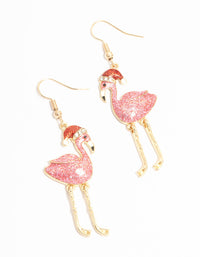 Pink Enamel Flamingo Drop Earrings - link has visual effect only