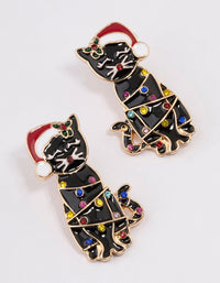 Black Cat With Santa Hat Earrings - link has visual effect only