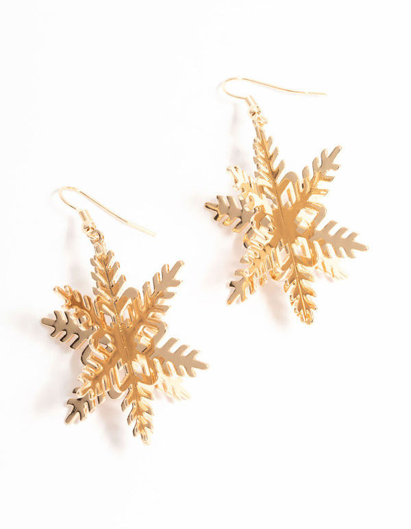 Gold Snowflake Drop Earrings