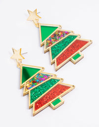 Red & Green Acrylic Tree Gold Drop Earrings - link has visual effect only