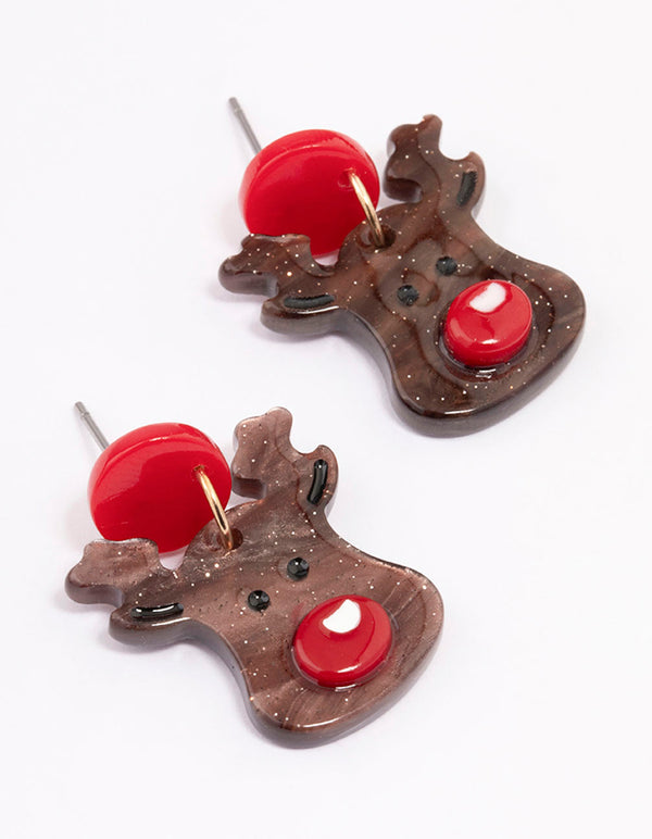 Acrylic Glittery Reindeer Drop Earrings