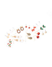 Wreath & Holly Silver Earrings 12-Pack - link has visual effect only