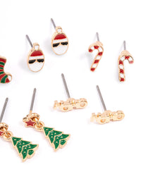 Gold Ho Ho Ho & Tree Earrings 5-Pack - link has visual effect only