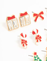 Candy Cane & Bow Gold Earrings 12-Pack - link has visual effect only