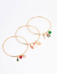 Gold Santa & Bell Stacked Bangles 3-Pack - link has visual effect only