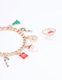 Santa Motif Ring & Charm Bracelet Set - link has visual effect only