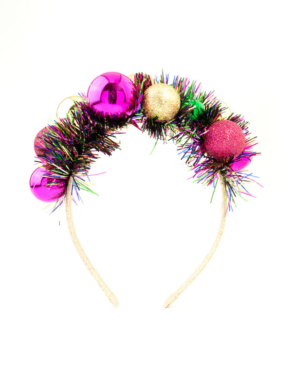 Multicoloured Xmas Bauble Tinsel Headband