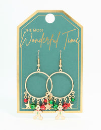 Gold Gingerbread Man & Bells Hoop Drop Earrings - link has visual effect only