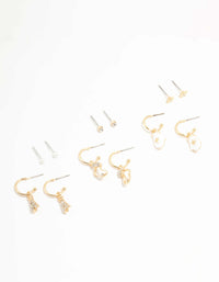 Gold Winter Mitten & Christmas Tree  Earrings 6-Pack - link has visual effect only