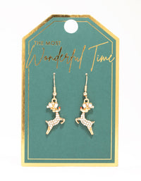 Gold Jumping Diamante Reindeer Earrings - link has visual effect only