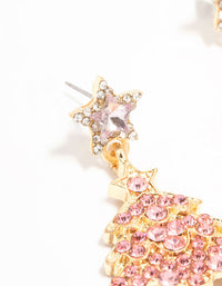 Gold Pink Diamante Tree Earrings - link has visual effect only