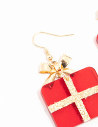 Gold & Red Acrylic Present Drop Earrings - link has visual effect only