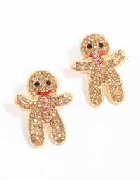 Diamante Gingerbread Man Stud Earrings - link has visual effect only