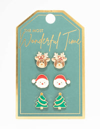 Santa, Reindeer & Tree Clip On Earrings 3-Pack - link has visual effect only