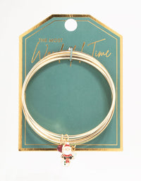 Enamel Santa & Red Bead Gold Charm Bangle - link has visual effect only