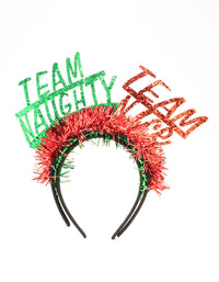 Red Naughty & Nice Tinsel Headbands 2-Pack - link has visual effect only