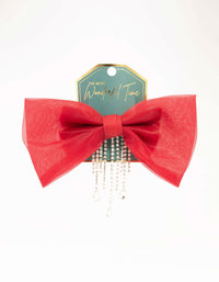 Red Organza Fabric Diamante Bow Clip - link has visual effect only