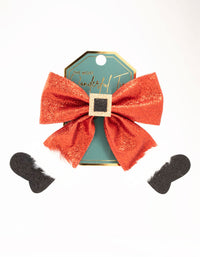 Glittery Santa Fabric Bow Clip - link has visual effect only