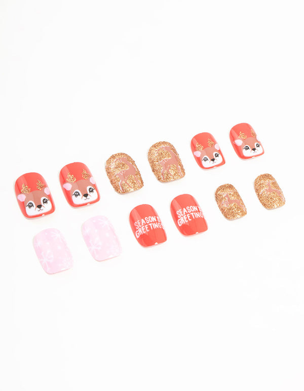 Red Reindeer Press On Nail Set