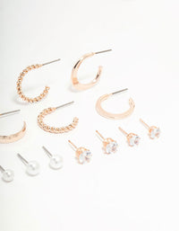 Rose Gold Pearl & Diamante Hoop Earrings 8-Pack - link has visual effect only