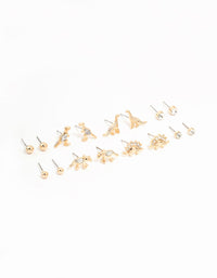 Gold Dinosaur & Diamante Stud Earrings 8-Pack - link has visual effect only