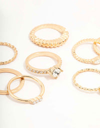 Gold Mixed Diamante & Chunky Style Rings 8-Pack - link has visual effect only