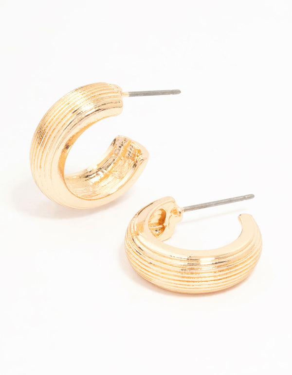 Gold Fluted Small Hoop Earrings