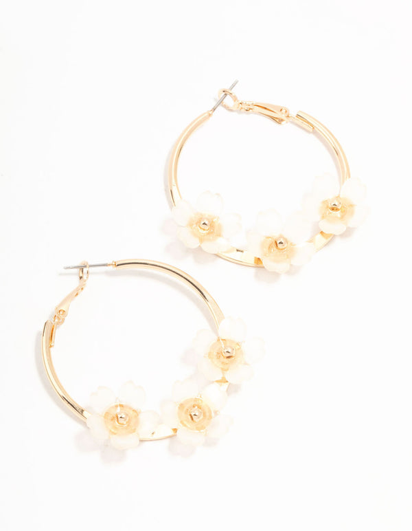 Gold Acrylic Flower Hoop Earrings