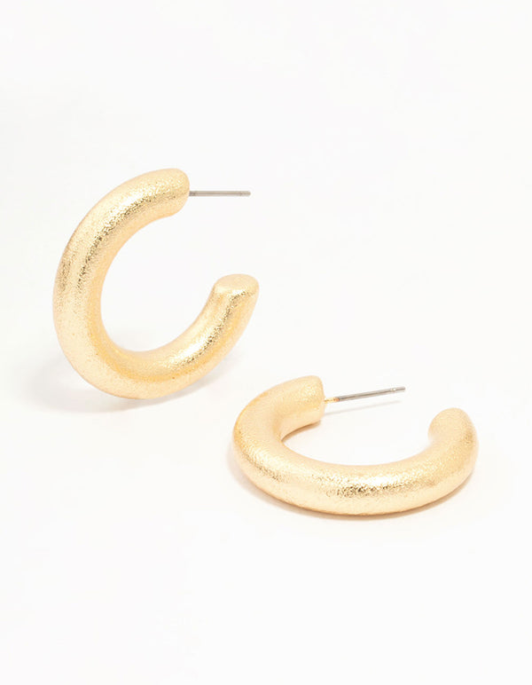 Gold Foil Textured Thick Hoop Earrings