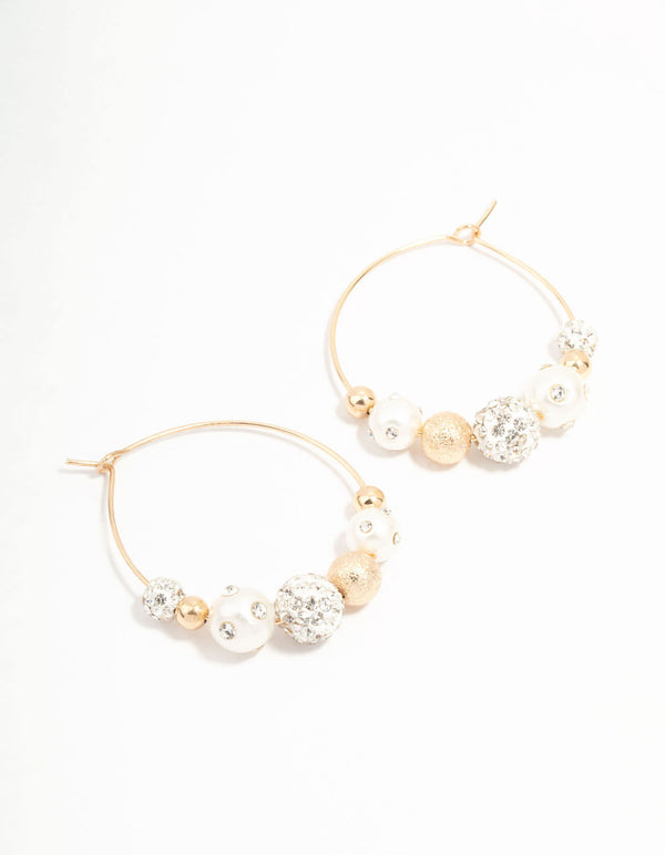 Beads, Pearls & Diamante Crystal Hoop Earrings