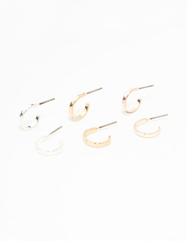 Mixed Metals Basic Huggie Earrings 3-Pack