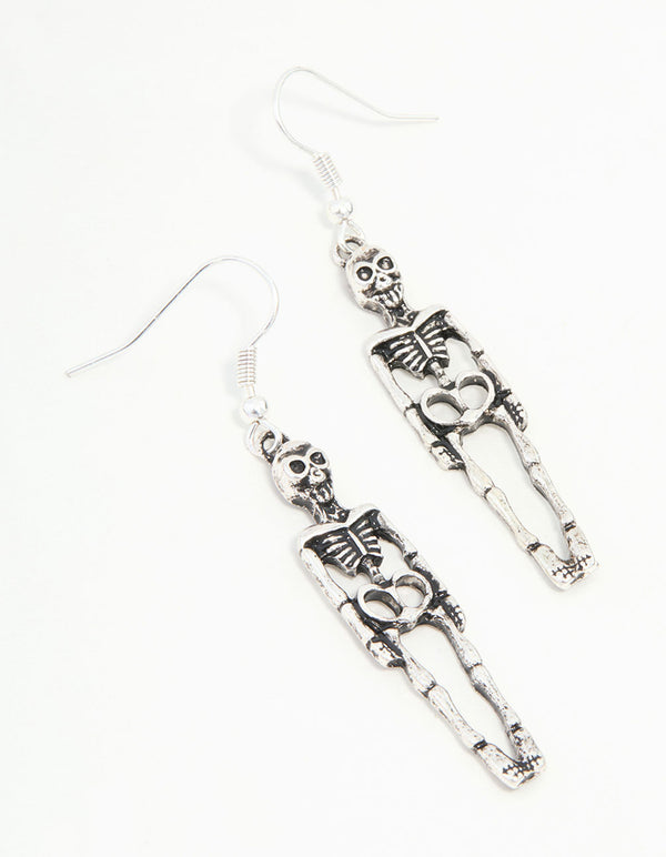 Rhodium Skeleton Drop Earrings