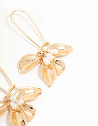 Gold Petal Pearl Large Fish Hook Earrings - link has visual effect only