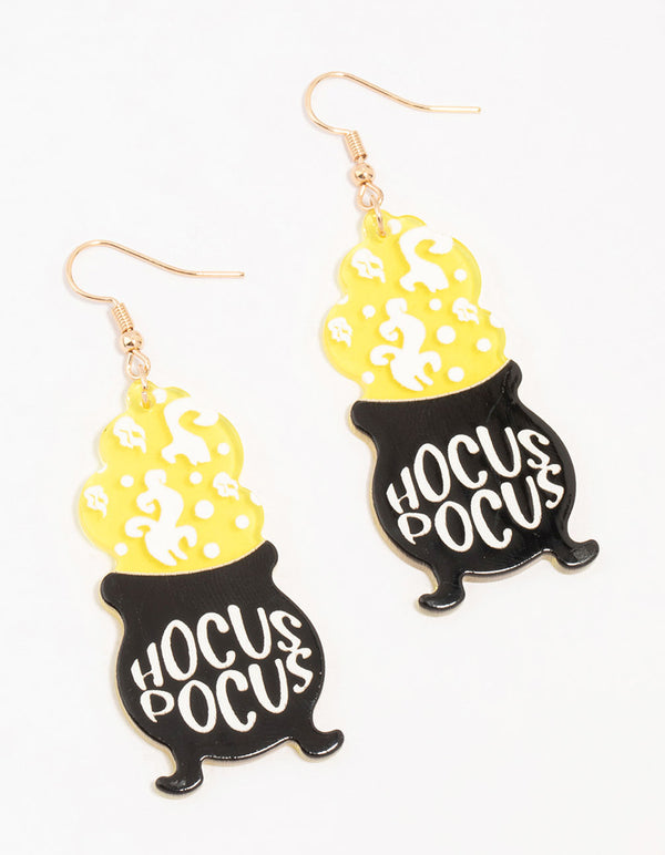 Black & Yellow Acrylic Hocus Pocus Drop Earrings