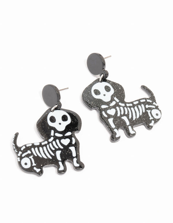 Acrylic Skeleton Dachshund Drop Earrings