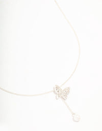 Silver Diamante Butterfly & Pearl Y-Necklace - link has visual effect only