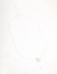 Silver Diamante Butterfly & Pearl Y-Necklace - link has visual effect only