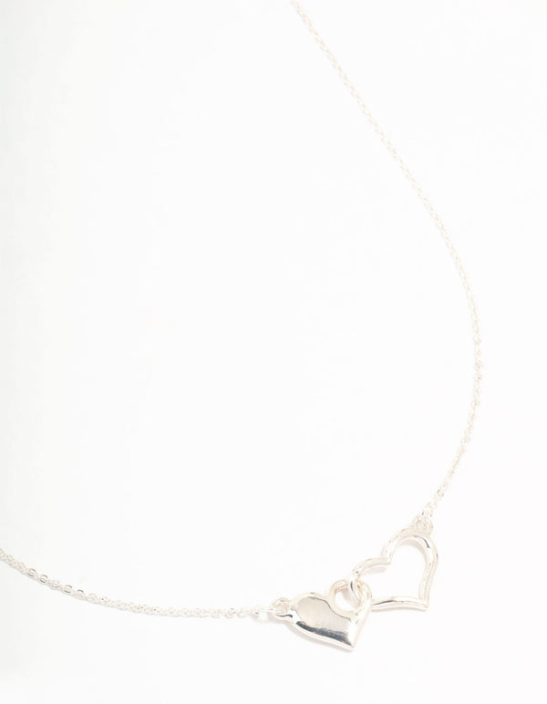 Silver Linked Solid Heart Necklace