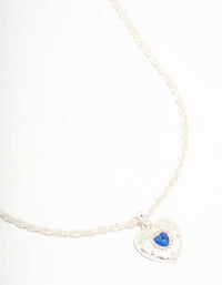 Silver Twisted Rope Diamante Heart Necklace - link has visual effect only