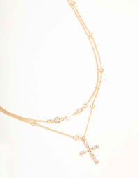 Gold Layered Diamante Cross & Pearl Necklace - link has visual effect only